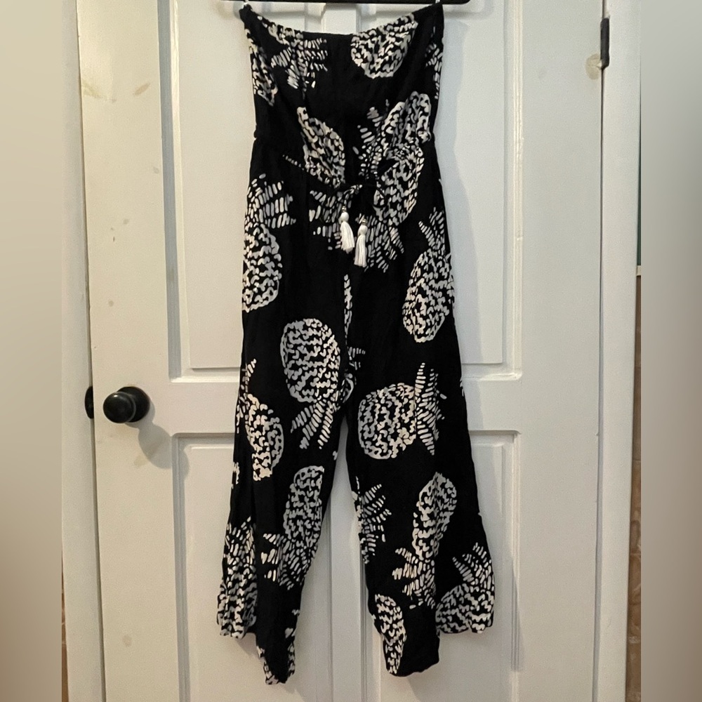 Blue Island Black & White Pineapple Strapless Jumpsuit Coverup, Size Medium